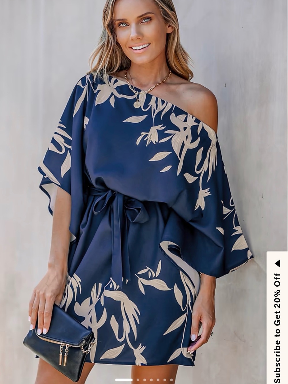 Navy Blue Floral Wrap Dress